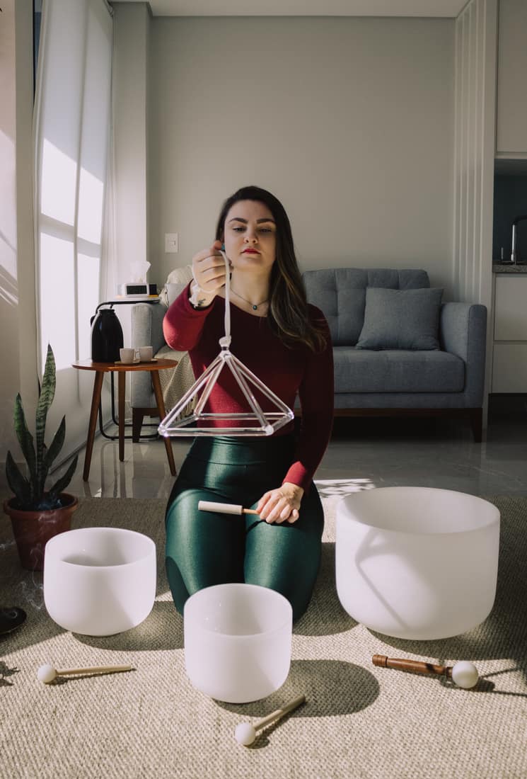 Tigelas de cristal usadas nas sessões de sound healing